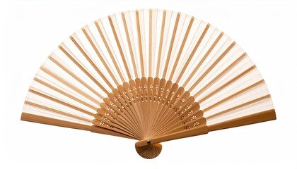 Beige Wooden Hand Fan on White Background