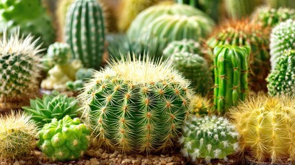 Fototapeta premium A variety of cacti and succulents in close-up.