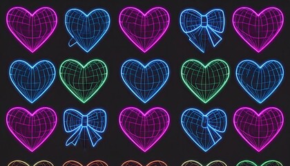 Neon Wireframe Hearts and Bows Wallpaper