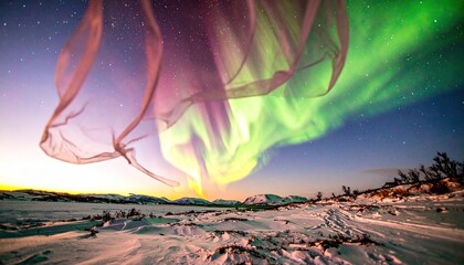 Arctic Aurora Borealis with Flowing Silk Veil