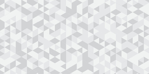 Abstract geometric white and gray background seamless mosaic and low polygon triangle texture wallpaper. Triangle shape retro wall grid pattern geometric ornament tile vector square element.	
