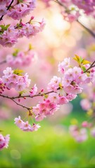 Naklejka premium Soft pink cherry blossoms on a blurred spring morning