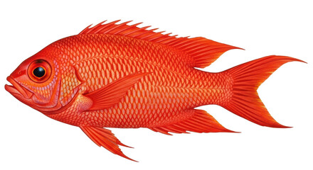 Fototapeta premium Vibrant Red Fish With Intricate Scales And Sharp Fins Isolated On A Transparent Background