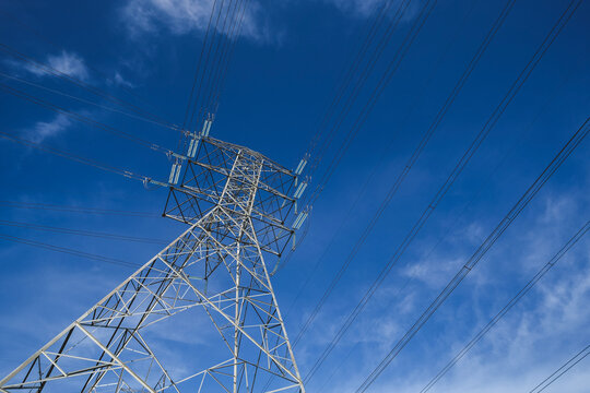 Electricity transmission pylon, high voltage power lines tower