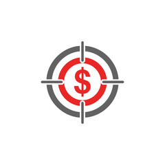 Red dollar sign in the center of a gray and red target icon, symbolizing financial goals and business objectives.