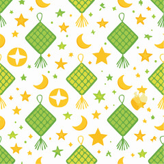 Ketupat, Ramadan, Eid al-Fitr, Lebaran, Crescent moon, Star, Islamic backgroud