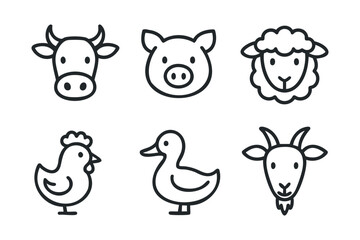 Obraz premium Farm animal sketches for children education and decoration. Set of 6 vector illustration