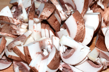 Close up of chopped chestnut mushrooms ready to be cooked fresh produce