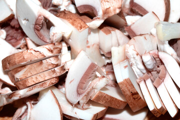 Close up of chopped chestnut mushrooms ready to be cooked fresh produce