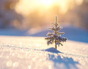 Shadow of a small tree with snowflakes sparkling around