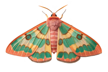 Regal moth isolated on transparent background, a colorful insect with wings
