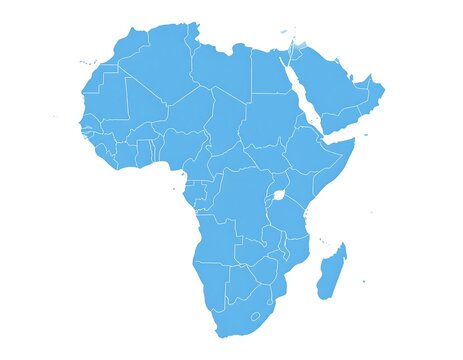 Africa continent map in blue, isolated on white background.