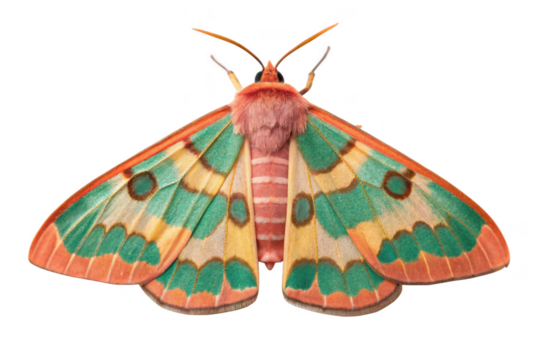 Regal moth isolated on transparent background, a colorful insect with wings