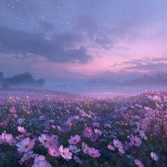 안개가 낀 꽃밭