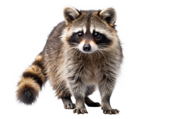 Adorable raccoon standing isolated on transparent background looking at camera