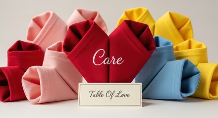 Heart Shaped Napkin with Care Message for a Romantic Table