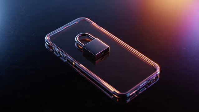 A metallic padlock rests on a sleek dark smartphone screen symbolizing digital security