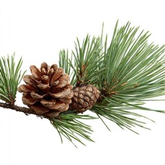Fototapeta premium Pine branch with cones on a white background