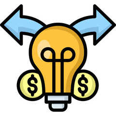 Pivot Lineal Color Icon – Financial Direction Change Idea Symbol with Lightbulb and Arrows for Business Strategy