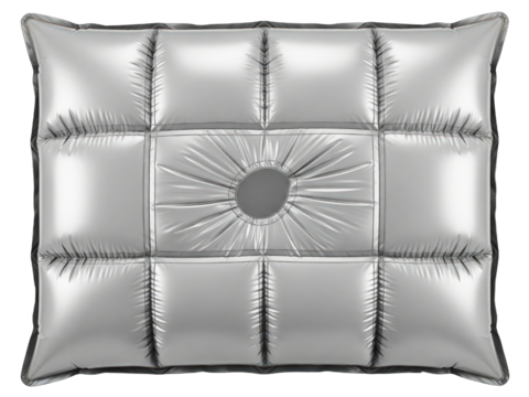 Square silver inflatable air cushion for support on a transparent background