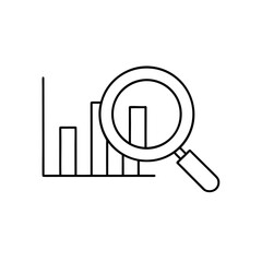 Bar graph analysis with a magnifying glass icon art on transparent background