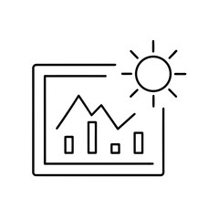 Line graph and bar chart with sun in outline style on transparent background