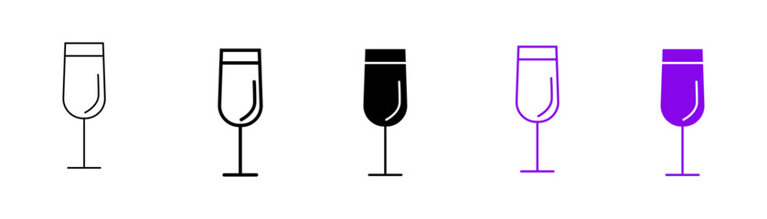Set of minimalist wine glass icons with transparent background, depicting drinkware symbols for celebration events, beverage menus, and elegant UI designs, vector illustration