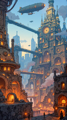 Retro Futuristic City Design with Industrial Aesthetic