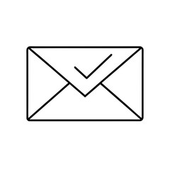 Outline of an envelope with a check mark inside it on transparent background