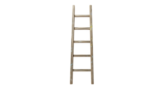 Rustic wooden ladder isolated on transparent background, a charming home decor piece