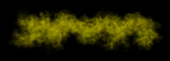 Yellow mist wave with smoky texture on transparent background blending in bright glowing abstract horizontal composition