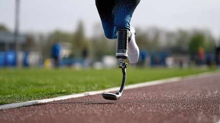 Para Athlete Running on Track with Prosthetic Limb
