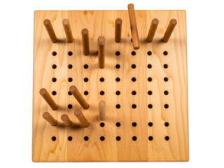 Wooden pegboard for rehabilitation and fine motor skill training on a transparent background