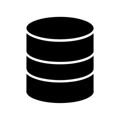 Black database cylinder with three white stripes on transparent background