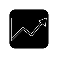 White arrow graph trending upward on black square on transparent background