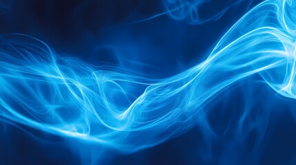 Ethereal blue smoke swirling gracefully against a dark background, creating a mesmerizing abstract design