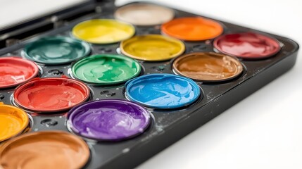 Naklejka premium Colorful watercolor paint palette with many vibrant hues
