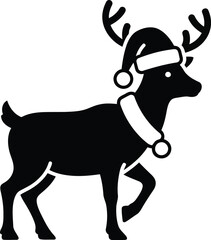 Christmas reindeer silhouette wearing santa hat and scarf festive holiday season graphic design element vector