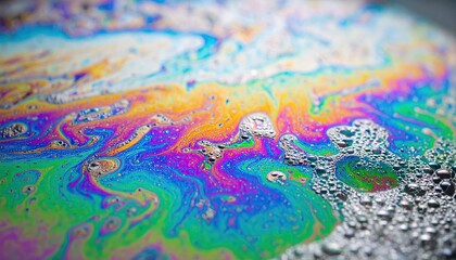 Macro Photograph of Soap Film with Prismatic Rainbow Colors