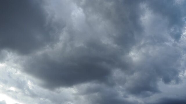 Cloudiness, set of clouds. Cloudiness determines weather and climate, prevents both the cooling of the Earth surface and its heating. Rainy heavy clouds background. Real slow motion video. Storm