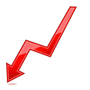 Red downward trending arrow isolated on transparent background