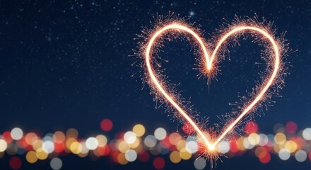 New Year Countdown – sparkler trails forming heart shape in night, glowing festive background