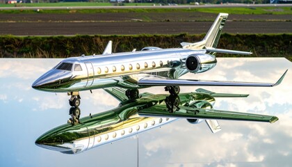 Chrome Private Jet Reflection on Polished Surface