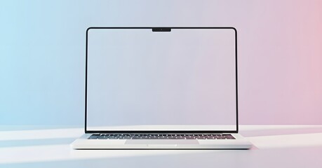 The portable silver notebook with a blank screen is isolated on a white background