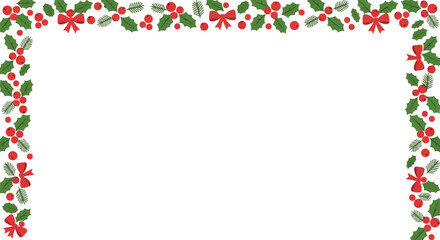 Festive christmas holly berry border design for winter holiday greetings and celebrations vector