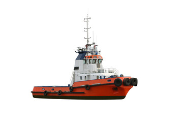 Fototapeta premium orange tugboat isolated on white background