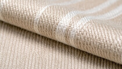 Beige Linen Fabric with Subtle Stripes Close-Up