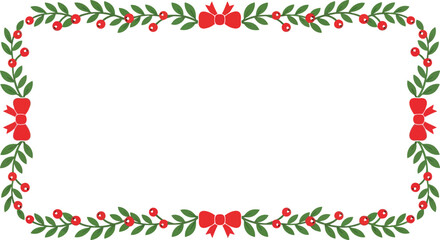 Festive holiday garland border with red berries and green leaves for christmas and new year celebrations vector