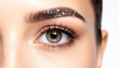 Obraz premium Closeup of a Woman's Eye with Dewdrop-like Glitter on Eyebrow