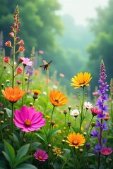 Vibrant Wildflower Seed Packet Exploding with Life, Attracting Beneficial Wildlife to Your Garden. Perfect for Birds, Butterflies, and Bees.